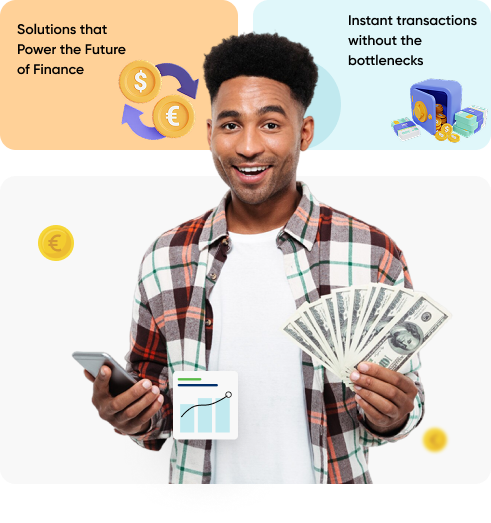 Person holding money with fintech solutions and instant transactions